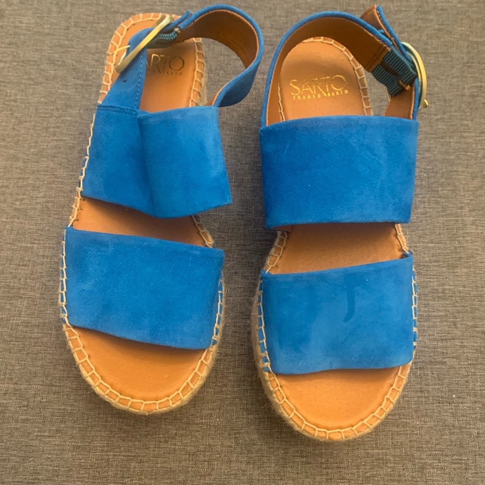Blue Suede Platform Espadrille Sandals